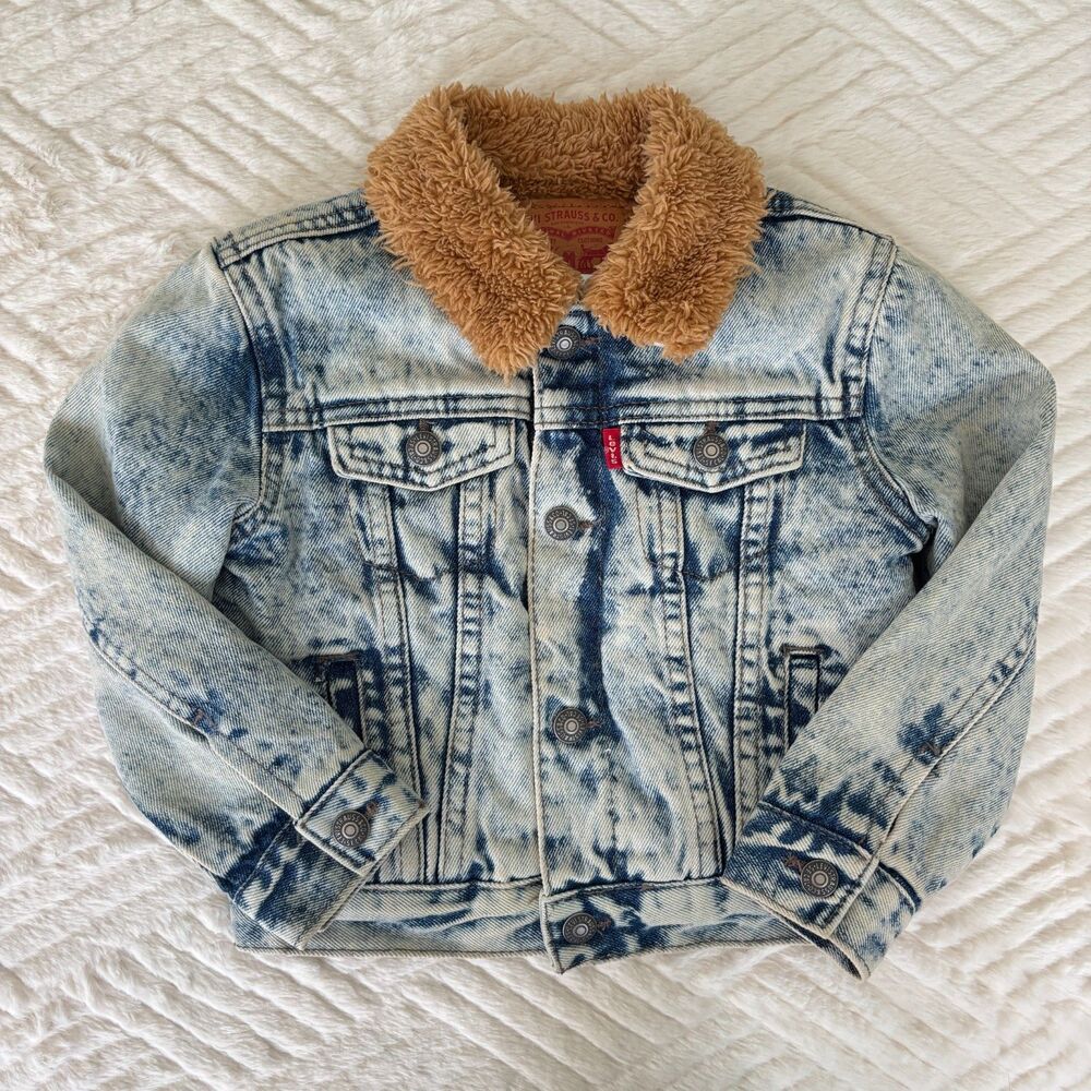 Levi's Baby Girls 24M Sherpa Lined Acid Wash Denim Trucker Jacket Coat Blue